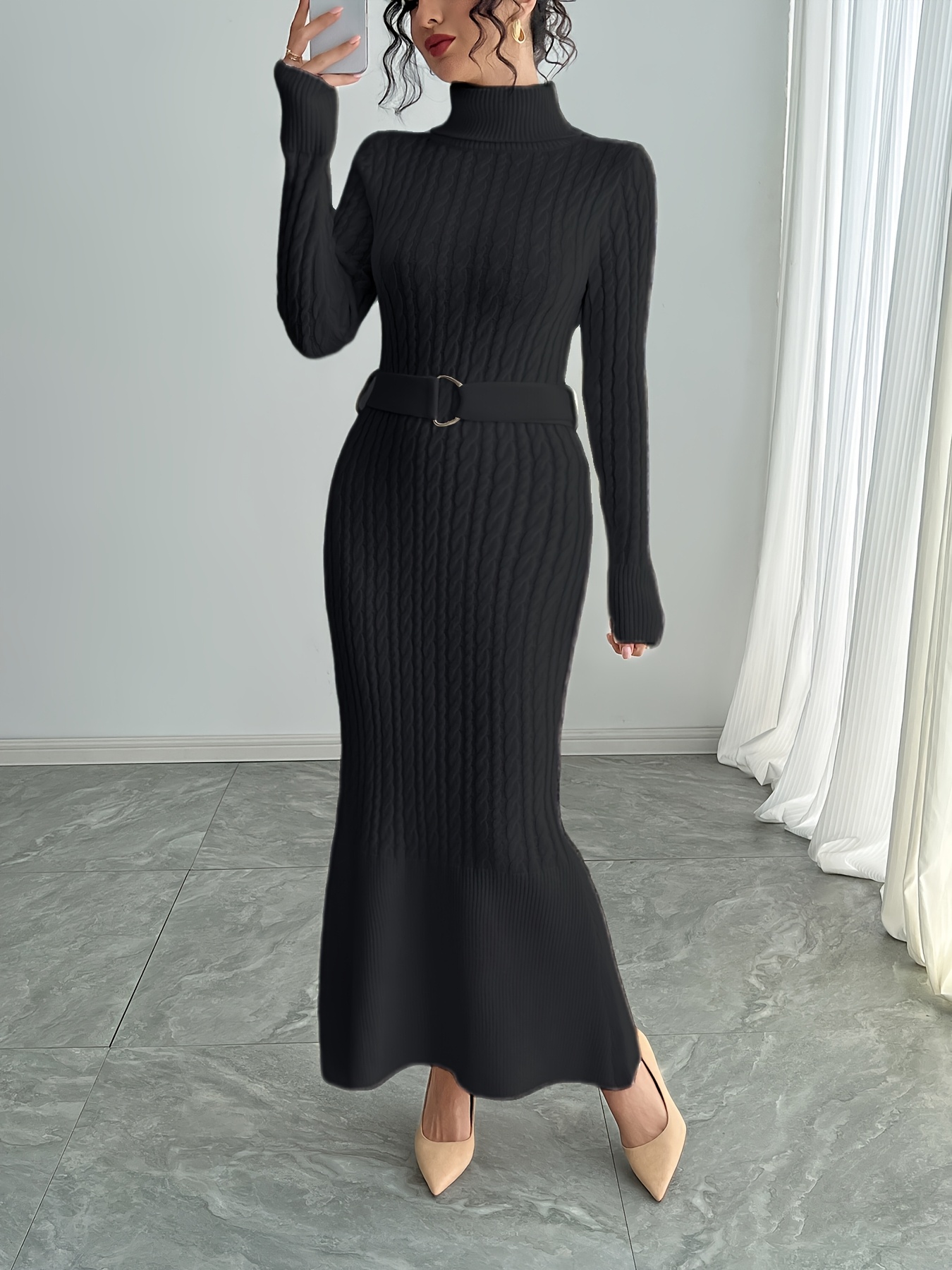 289 womens high neck turtleneck long sleeve dress waist - Temu United Arab  Emirates