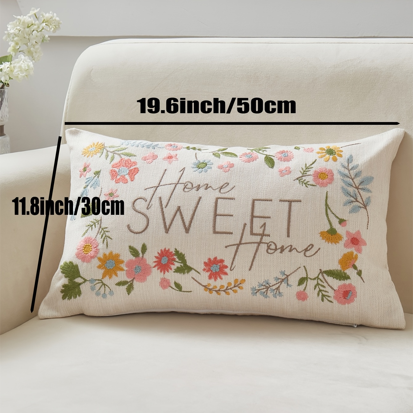 Image of 1pc Colorful 3d Embroidery Pillow Cover | Polyester, Flower Pattern, Zipper Closure, Suitable For Room Types, Contemporary Style