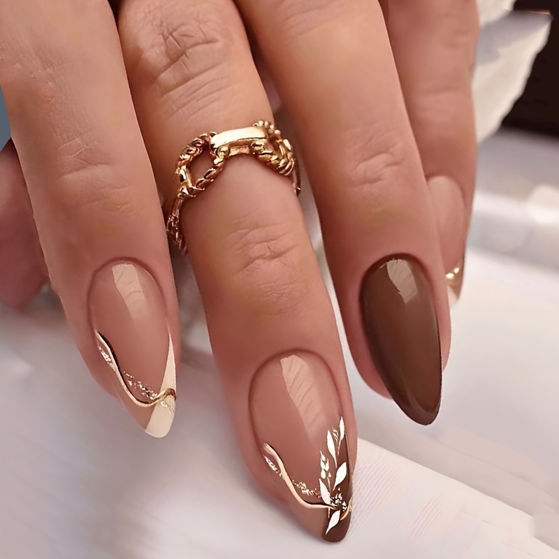 get   with 216pcs medium long almond nails valentines day love heart   floral stripe full coverage   nail stickers set gift for women and s Product details 3