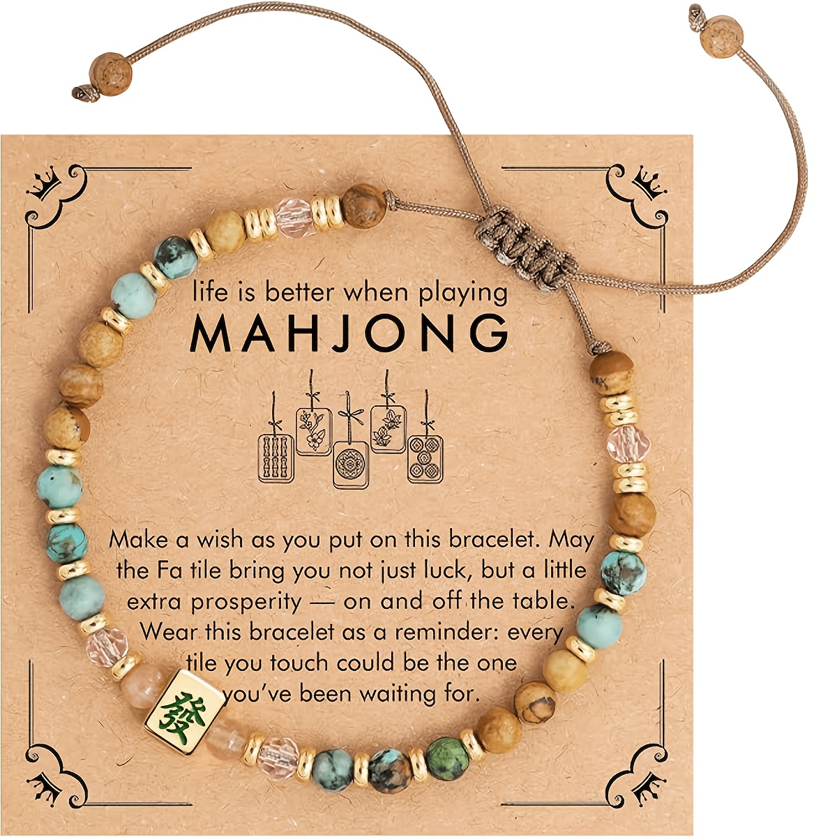 item picture   bracelet with pendant greeting card adjustable bead suitable for gifts   talisman mahjong accessory for daily wear or present for   coworkers