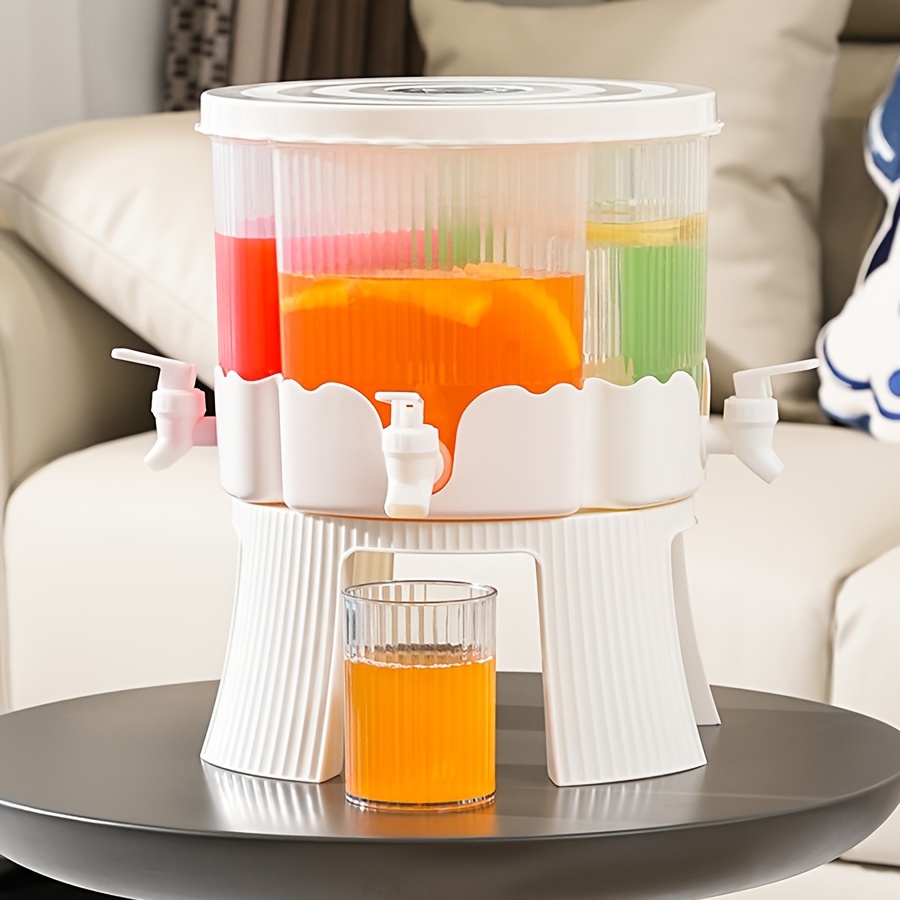 

1pc Gallon Rotating Plastic Drink Dispenser With Spigots, Detachable Timed Beverage Bucket For Refrigerator Iced Juice