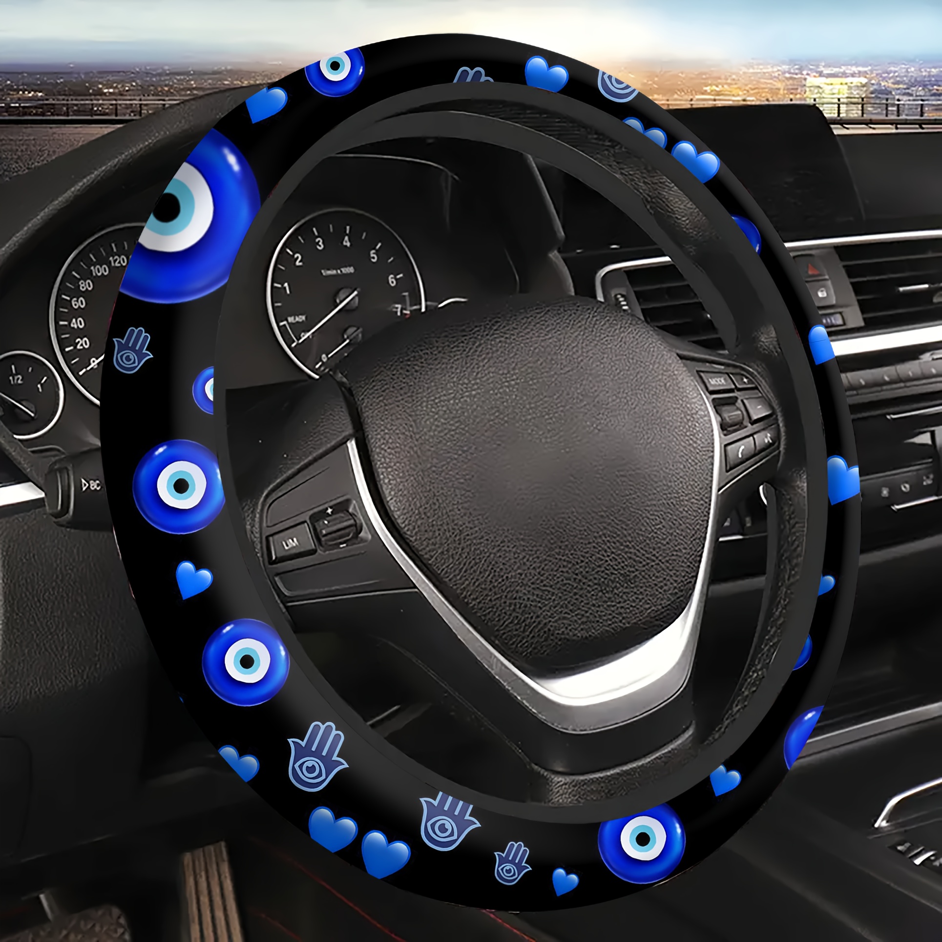 

1pc Evil Eye, Heart Pattern Evil Eye Print Pattern, 15 Inch Car Steering Wheel Cover, Car Interior Decoration