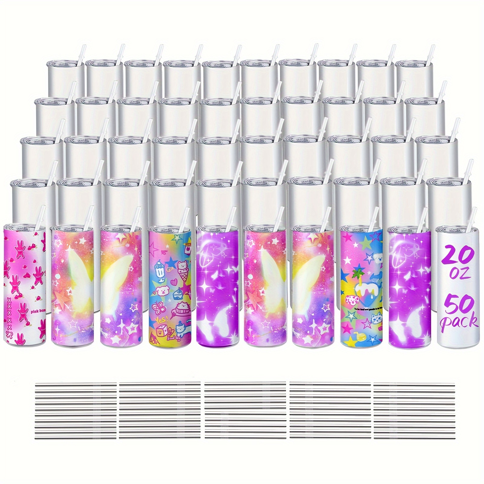 

50 Pack 20oz White Sublimation Straight Blanks With Different Stuffs Warehouse