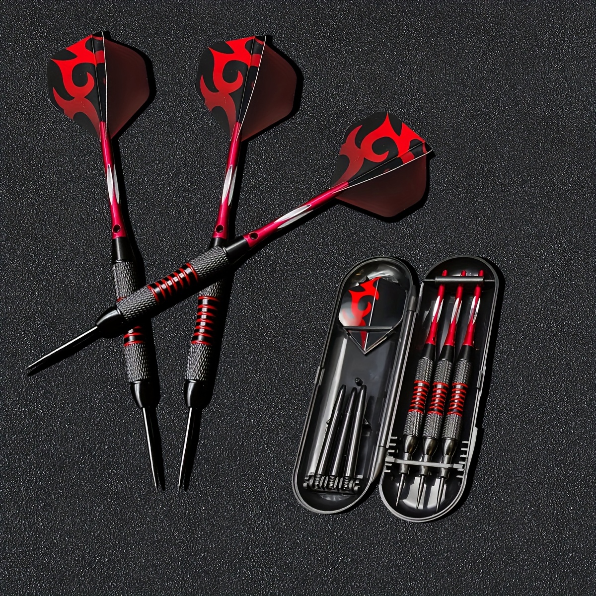 JH 22g Metal-Tipped Dart Set with Portable Case - Red & Blue Iron & Aluminum Darts for Training, Practice, and Gift - Ages 14+ - Includes 6 Darts, 2 Practice Darts, and 2 Replacement Darts - Perfect for Home, Office, or Outdoor Use, Darts Accessories, Office Game, Sleek Design, Durable Construction, Dart Set, Darts, Electronic Target Dart, Dart Game, Dart Accessories/, Dart Arrow