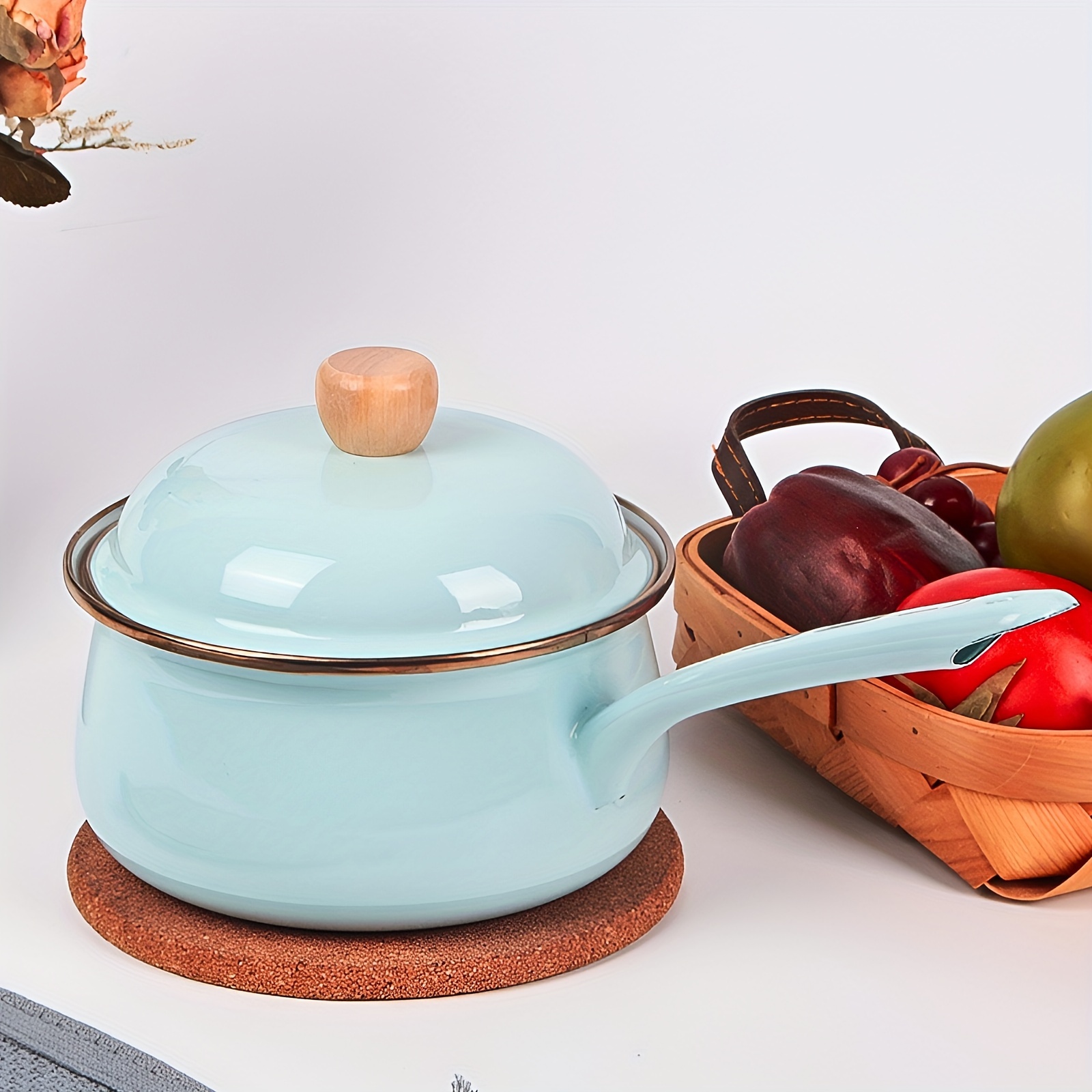 versatile enamel pot with single handle lid non stick dishwasher safe   and serving   home kitchens restaurants glazed milk pot   colors details 20