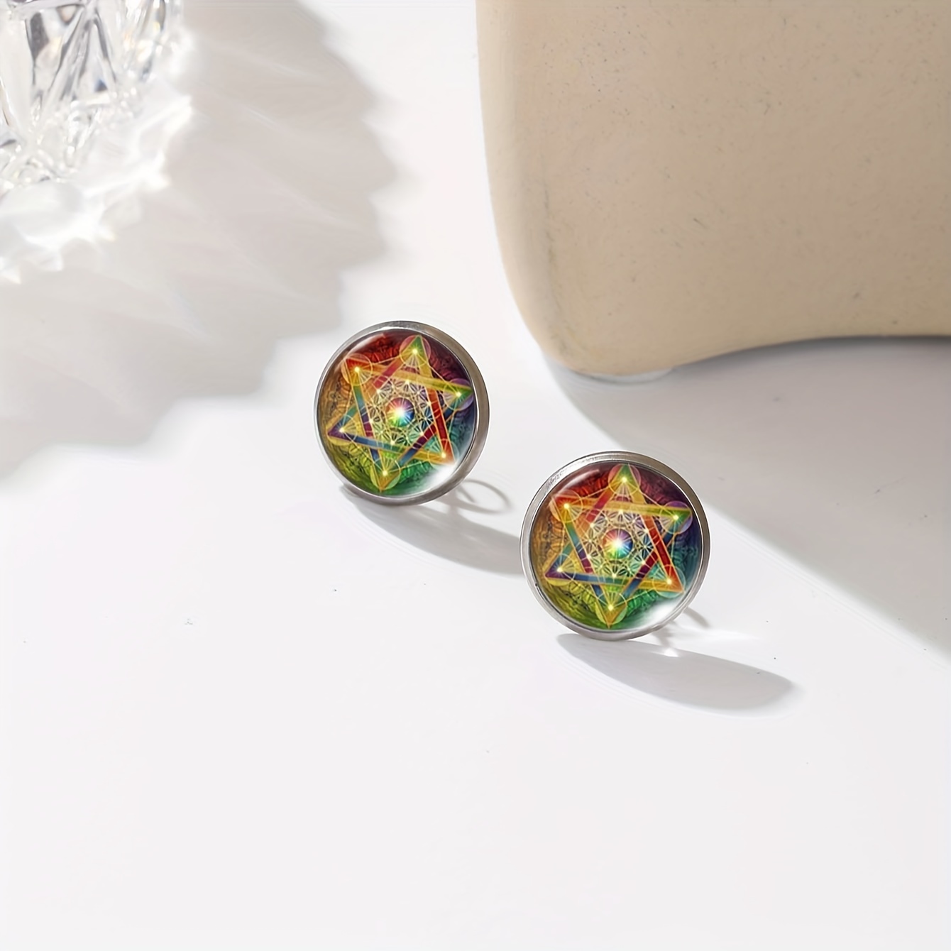 Men's Vintage-Inspired Metatron Cube Stud Earrings