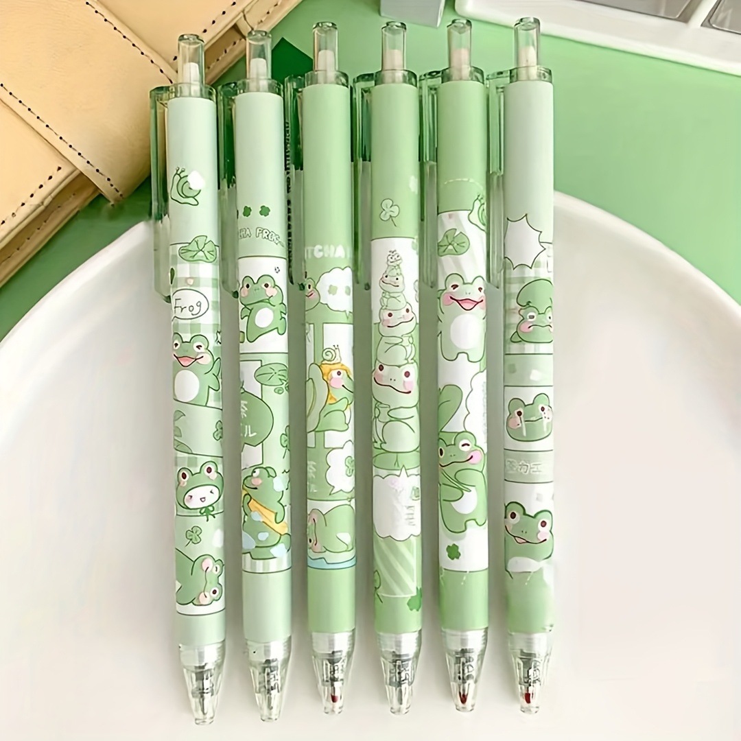 

6 stylos gel grenouille kawaii, 0,5 mm pointe fine rétractable stylos roller à pour étudiants, fournitures de rentrée scolaire, stylos d'écriture de papeterie mignons