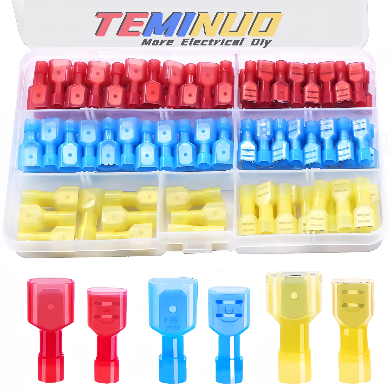 TEMU 100/80/60pcs Nylon Spade Wire Connector | 22 Awg Gauge Electrical Fully Insulated Terminals, Male And Female Crimp Terminal Connectors For
