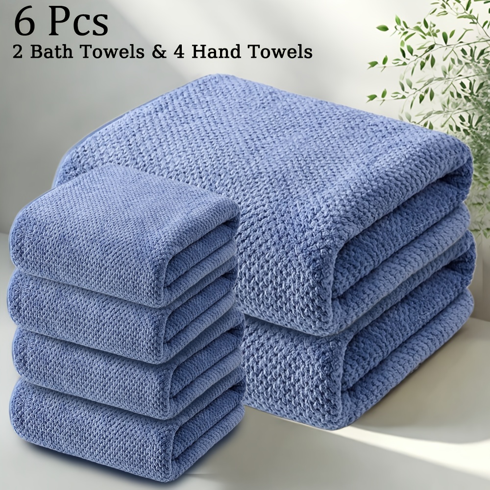 E-shop 6-teiliges Badezimmer-Handtuch-Set, 2 große Badetücher 4 Handtücher, Ananas-Gittermuster 300GSM Uni-Farben, leicht, atmungsaktiv, saugfähig,