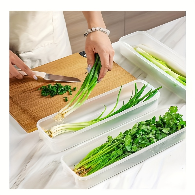 2/6pcs Long PP Plastic Vegetable Storage Containers - Durable Airtight Kitchen Organizer for Cilantro, Green Onions, Mint & More - Refrigerator Replacement Bins, Appliance-Friendly Food Savers