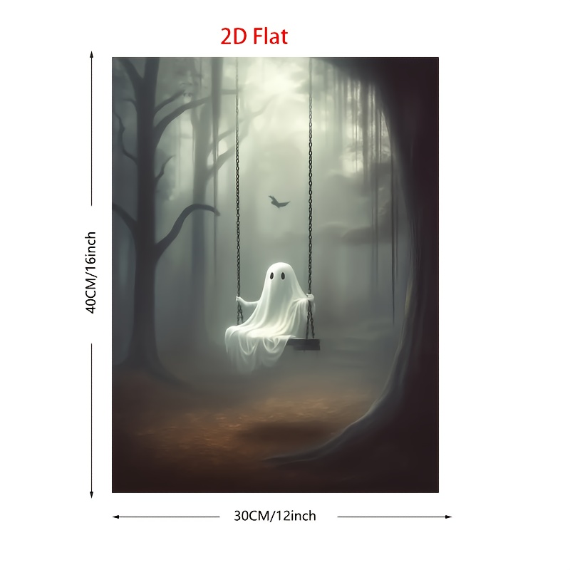 TEMU 2d Flat, 2d Flat, A 2d Flat Print Featuring An Artwork Of A Swinging Autumn Forest Scene, Designed As Modern Wall Decor. This Mysterious Canvas