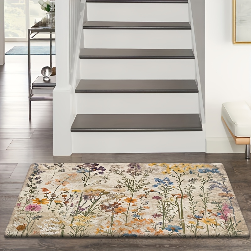 TEMU 1pc Door Mat With Colorful Pattern, Retro Style , Suitable For Bedroom, Kitchen, Dining Room, Bathroom And More, Multi-functional Flannel Mat,