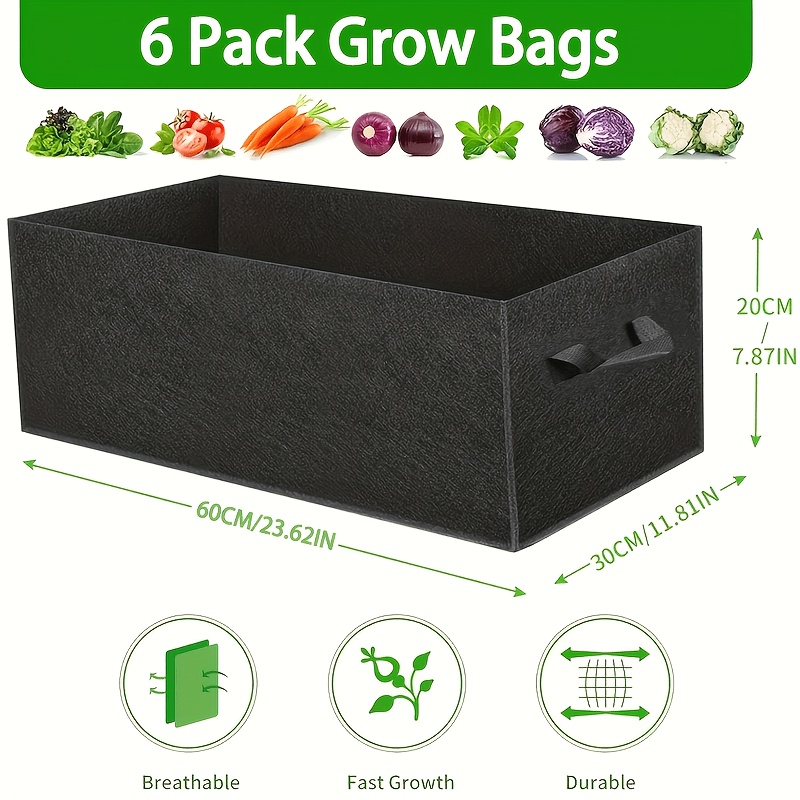 E-shop 1er-Pack oder 6er-Pack kleine, mittlere, große 9,5-Gallonen- 7,9-Gallonen-Anzuchttaschen, 300 g verdicktes Vliesstoff-Gartenbeet, quadratische