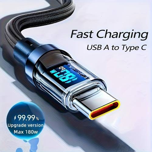 180w super fast charging usb a to type c cable with led data sync usb 6a compatible with iphone 15 16 xiaomi poco samsung