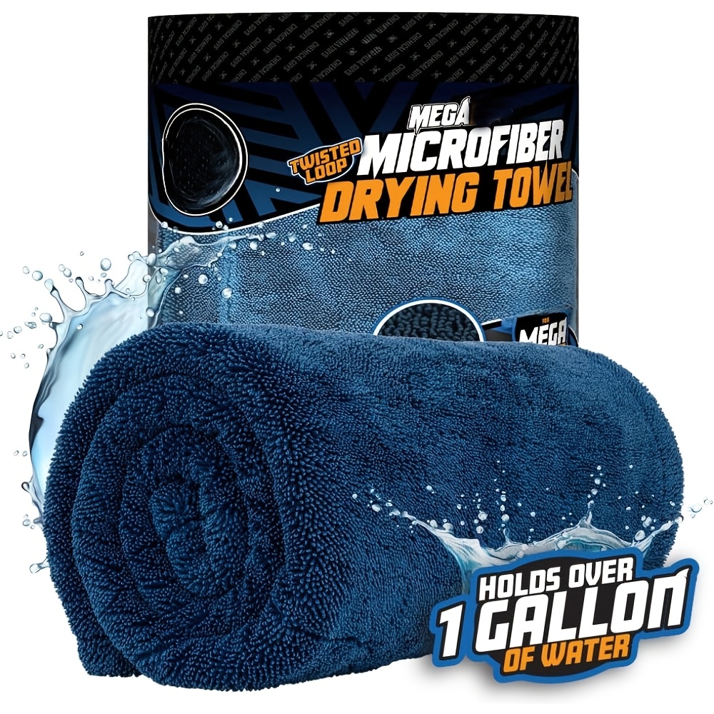 

1pc Microfiber Drying Towel, 24" X 36" - Quick-dry, Twisted Loop Technology For Car, Truck, Suv, Rv - Holds Over 1 Gallon Of Water,