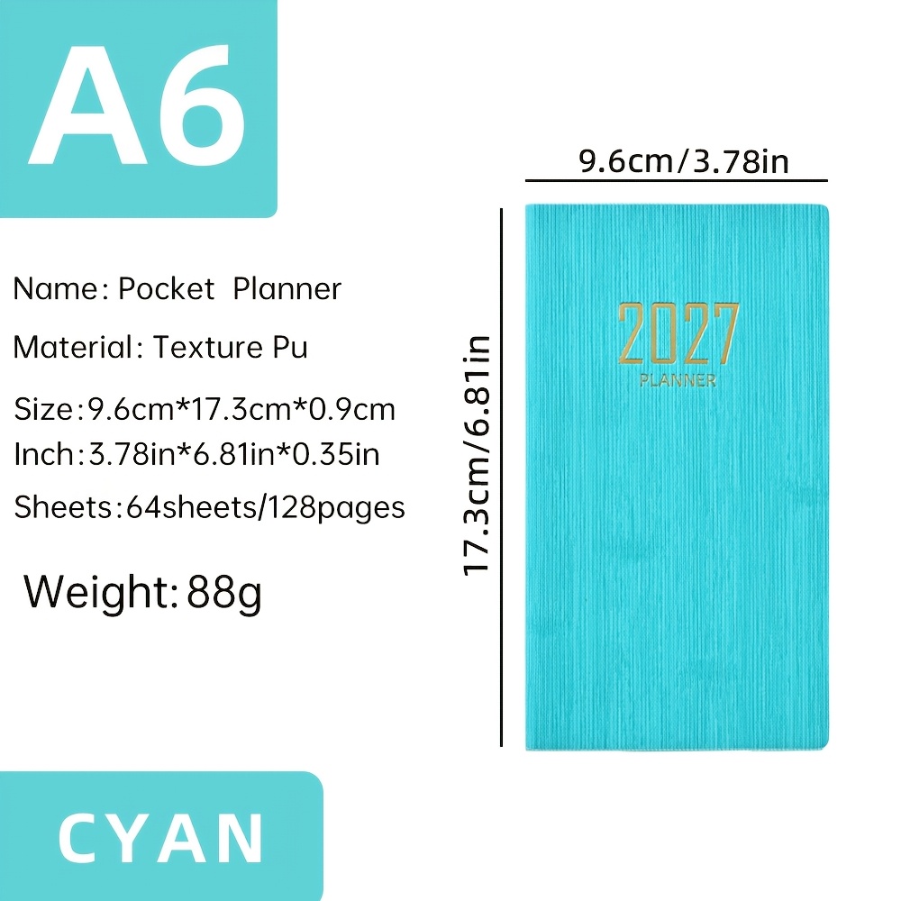 TEMU Agenda A6 en anglais 2027 Janvier-Décembre, cahier de du temps 6.8 X 3.78 pouces, 128 pages, calendrier, livre de planification quotidienne et