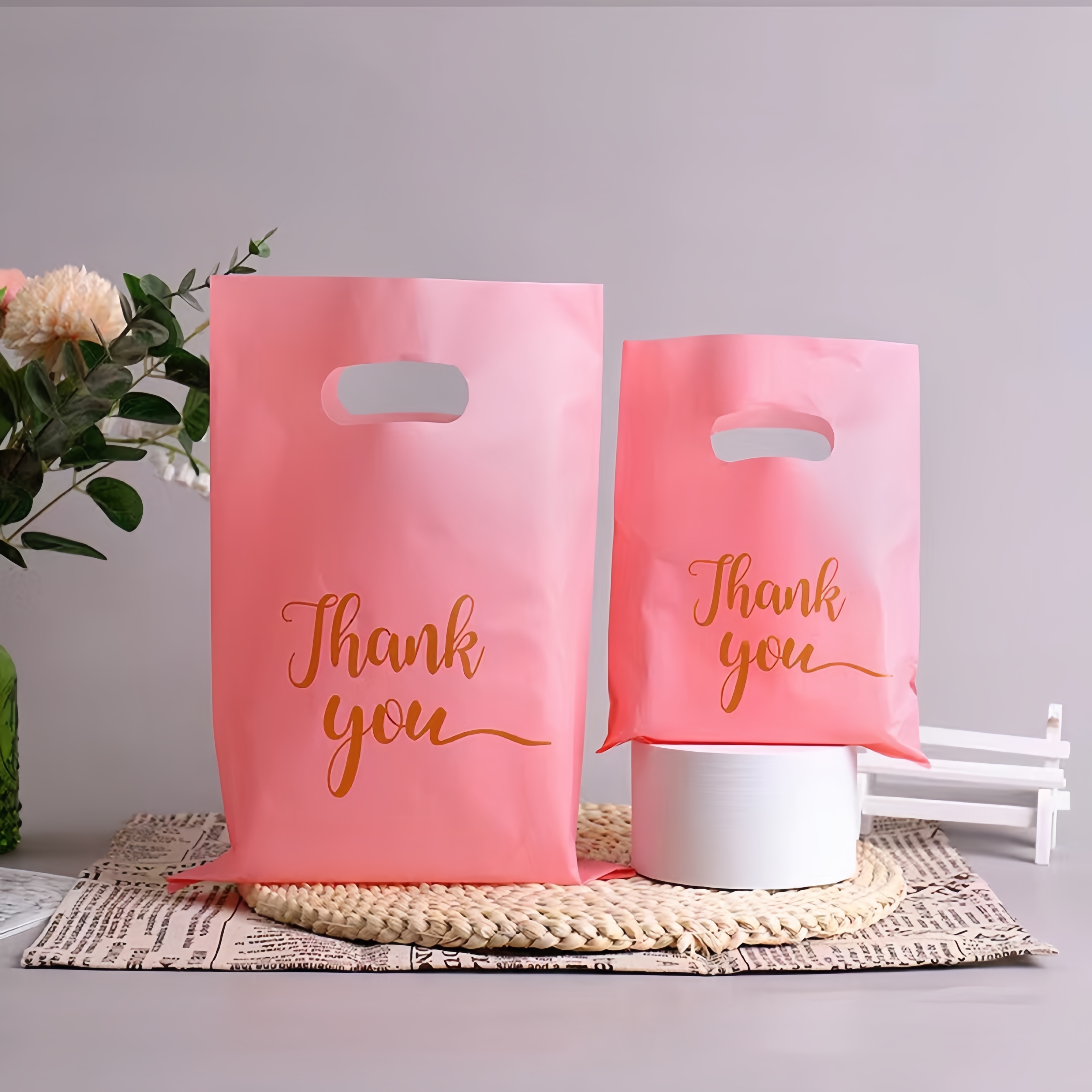 

100pcs, Pink Thank You Gift Bags, Retail Shopping Bags, For Weddings, Birthdays, Christmas, New Year, Business Gifts, Holiday Party Gift Bag