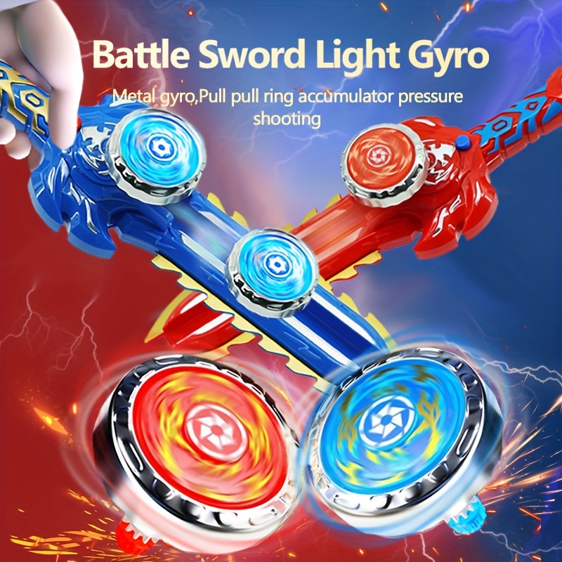 

1pc Sword Light Gyro Toy, Dual-color Pull Ring Pressure Shooting, Kids' Combat Glowing Top Spinner, Multi-player