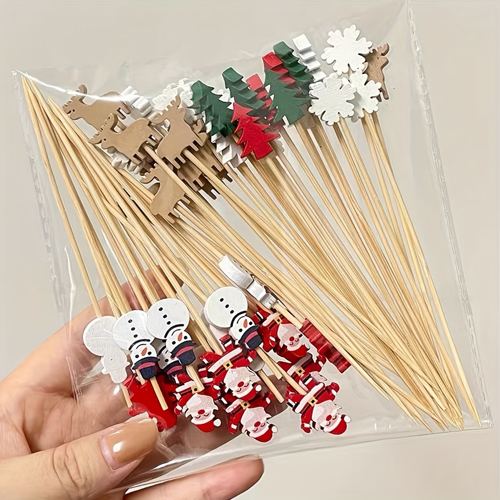 50 Pack Bamboo Christmas Tree Cocktail Picks with Leaf for Appetizers