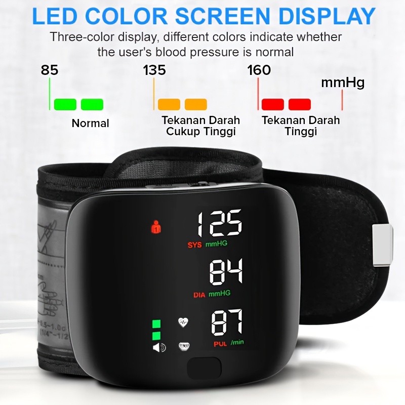 Wrist Electronic Blood Pressure Monitor with LCD Display, Memory, Charging, and Language Playback, Multiple Models Available