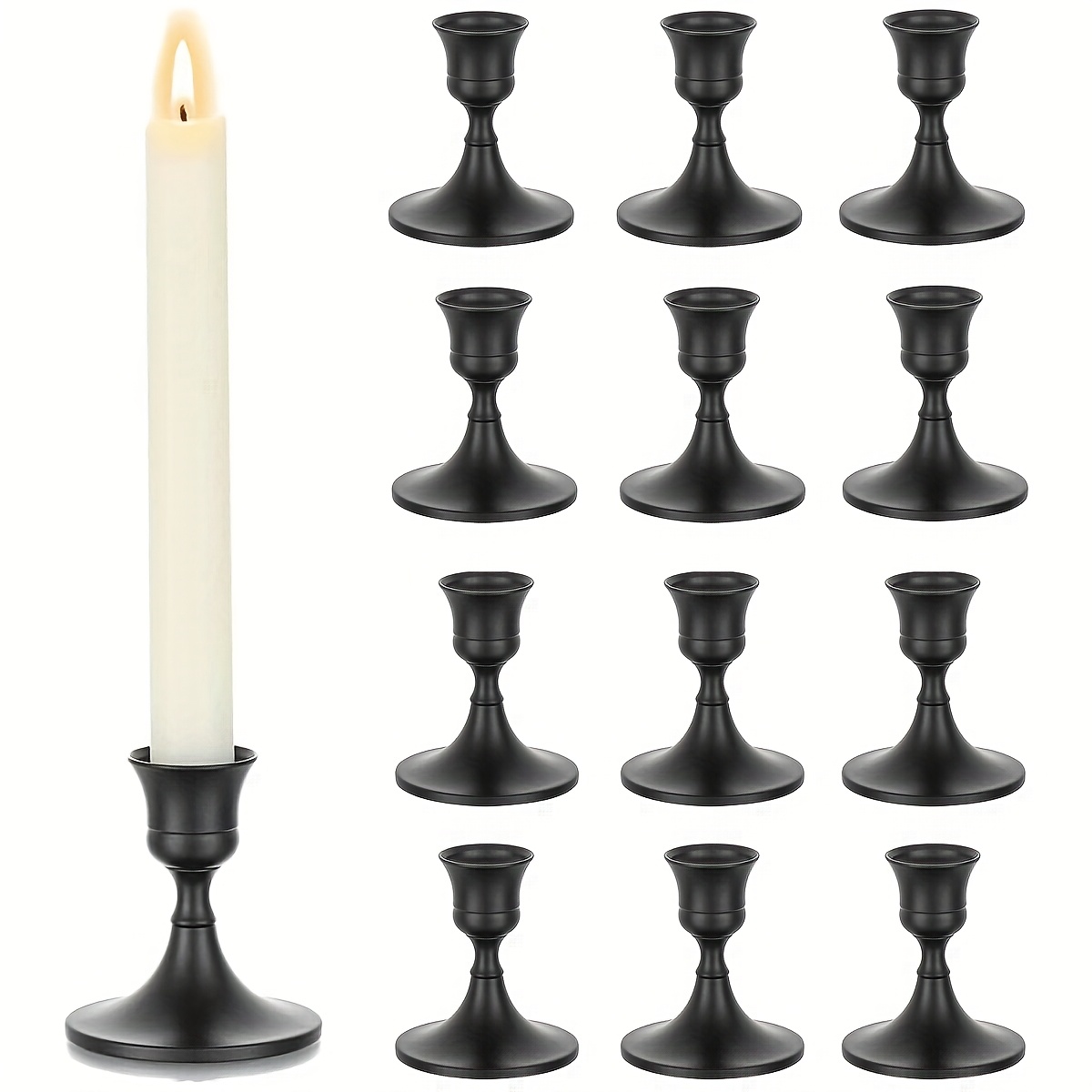TEMU 6/12pcs Candle Holders: Black Metal Cone-shaped Candle Stands, Modern Cylindrical Holders For Halloween And Christmas Fireplace Decorations