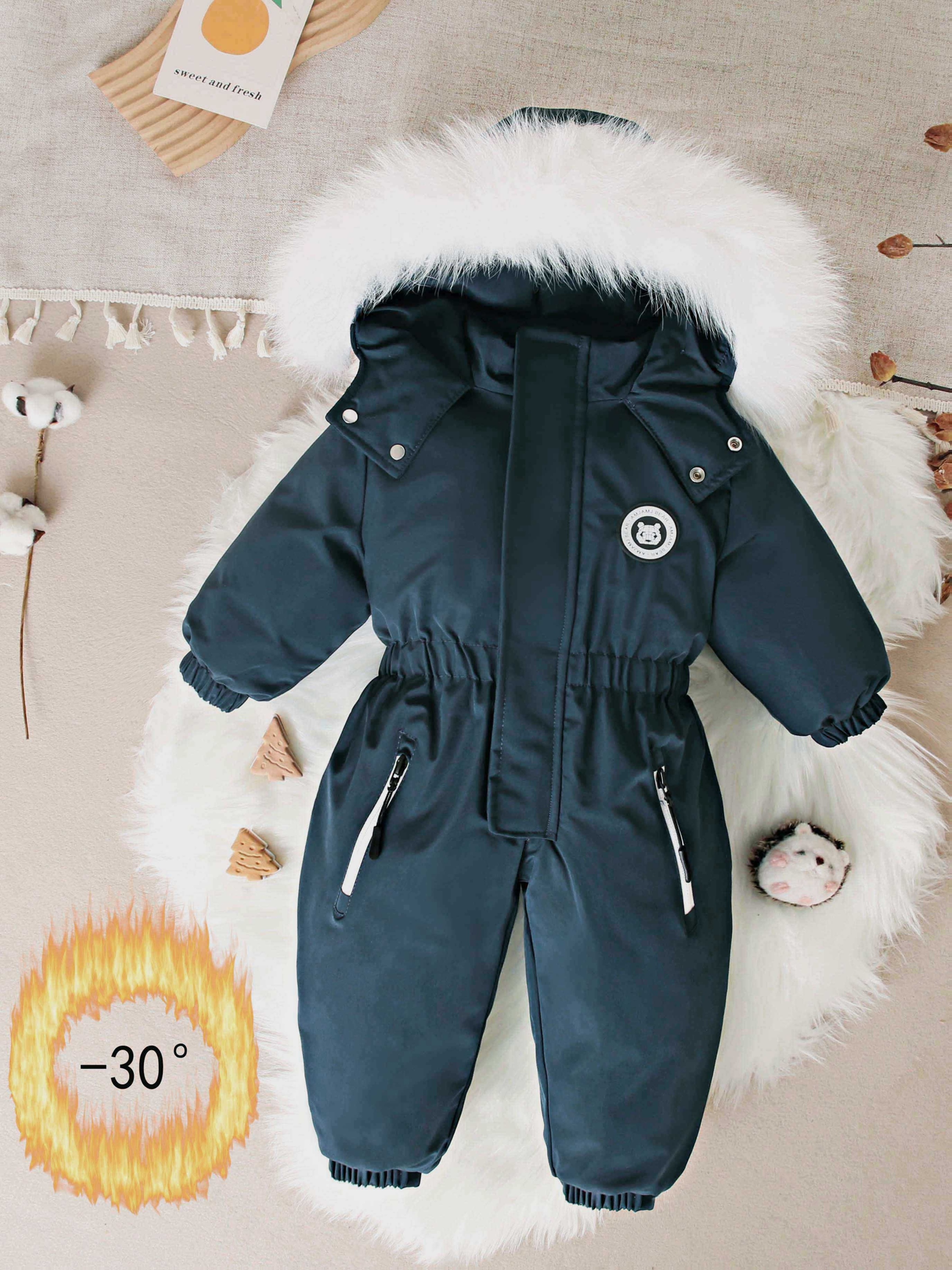 Combinaison De Neige Bébé Fille Garçon 3-24 Mois - Grenouillère D'Hiver Chaude Avec Capuche - Imprimé Mignon (Manches Longues)