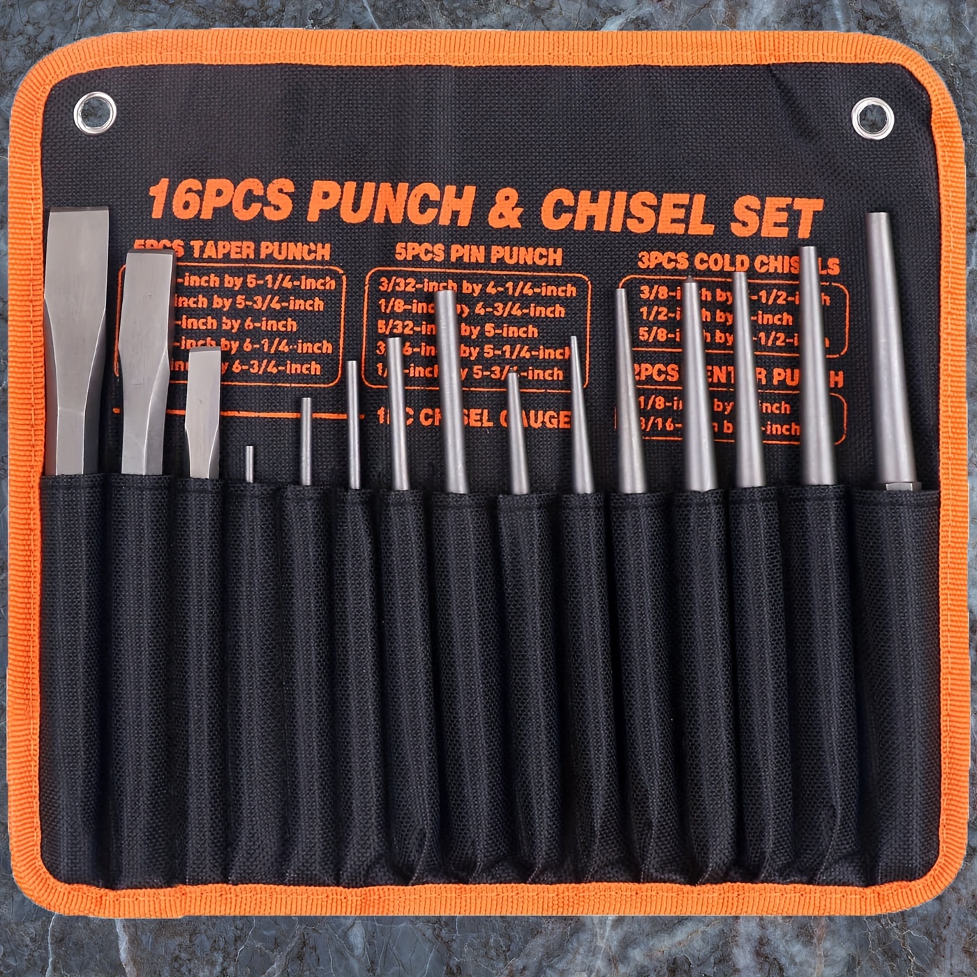 

16pcs Punch & Chisel Set, Including Taper Punch, Cold Chisels, Pin Punch, Center Punch, Cr-v Steel Manufacturing. Nice Gifts