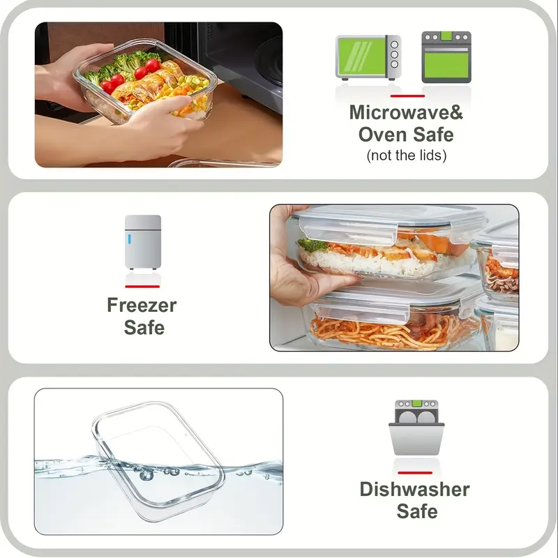 10 glass food storage containers pre meal preparation sealed bento boxes leak proof lock lids microwave ovens lunch boxes ovens refrigerators and dishwashers bpa free containing five cleaning sponges Product details 8