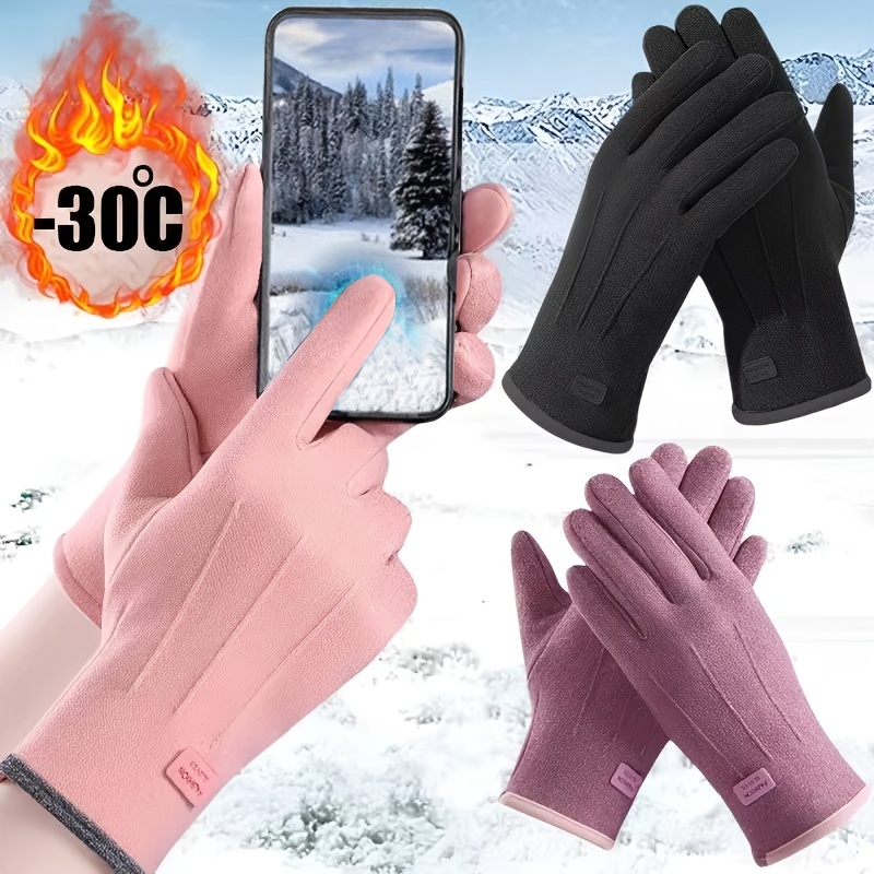 

1 Pair Of Thermal Fleece-lined Polyester Gloves For Women, Touchscreen Compatible, Warm Outdoor Driving And Cycling Gloves, Hand Wash Only - Autumn/winter Season