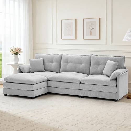 98 inch modern modular l shaped sofa bed with movable footrest thickened cushions chenille fabric sectional sleeper suitable for living room sofa bed for small spaces assembly multi seater sofa bed