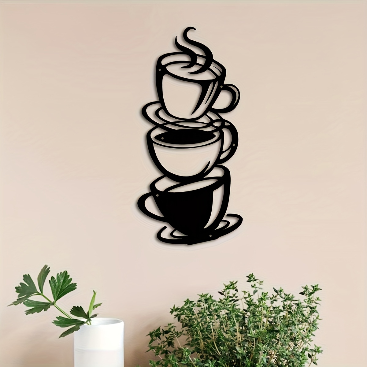 TEMU Décoration Murale Moderne en Métal Noir - Tasse à Café Silhouette Élégante, Idéale pour et , Décoration Intérieure, et un Cadeau de Pendaison de