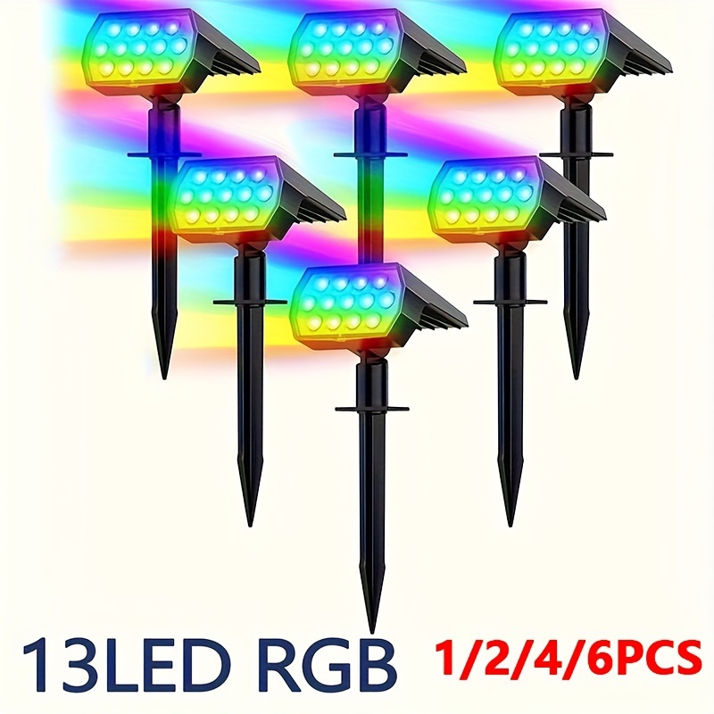 

1/2/4/6pcs Solar Lawn Lights, Rgb Color Changing, 13led Outdoor Solar Spotlight With 7 Lighting , Waterproof Garden Landscape Light, For Christmas, Wall, Porch Yard, Garden Patio Lamp