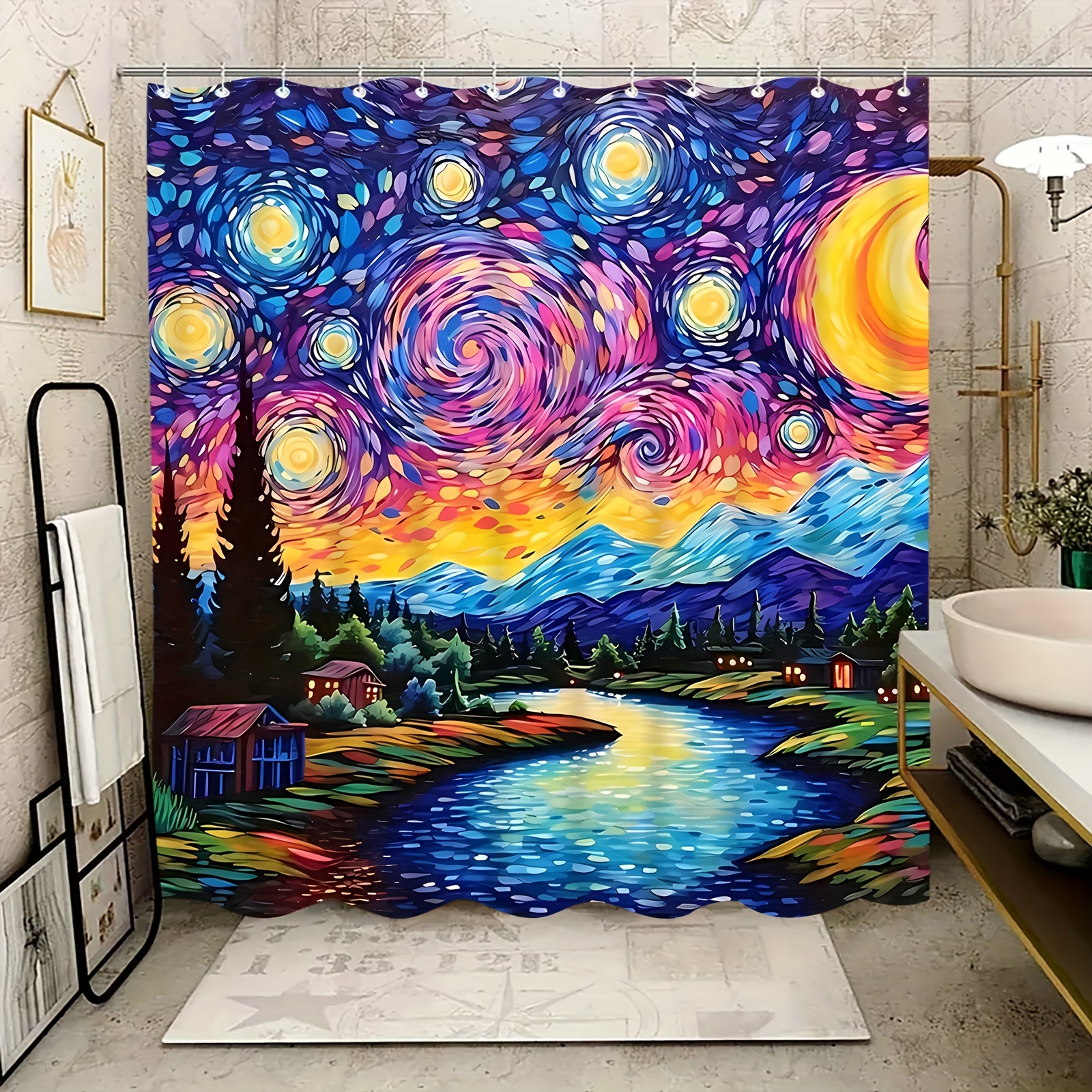 

Vincent Van 's Starry Night Shower Curtain: Handwashable, Waterproof, And For Your Bathroom