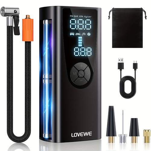 tire inflator 150psi portable air compressor portable air pump for car tires with 8000mah battery auto pump with digital pressure gauge emergency light for car motorcycle ball