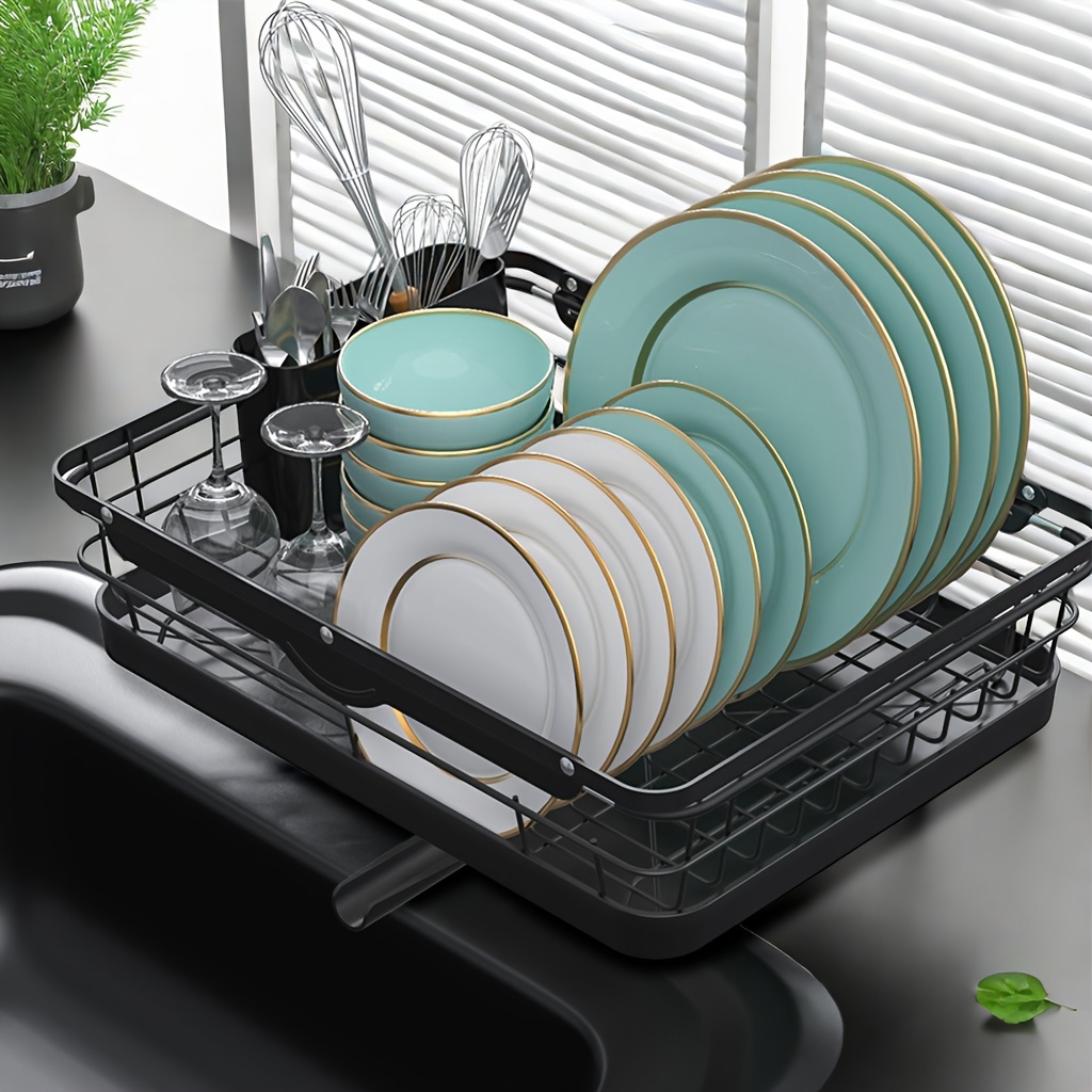 

Expandable Dish Drying Rack - Compact Dish Rack, Multifunctional Kitchen Dish Drying Rack For Countertop, In Sink Dish Drying Rack With Removable Cutlery Holder