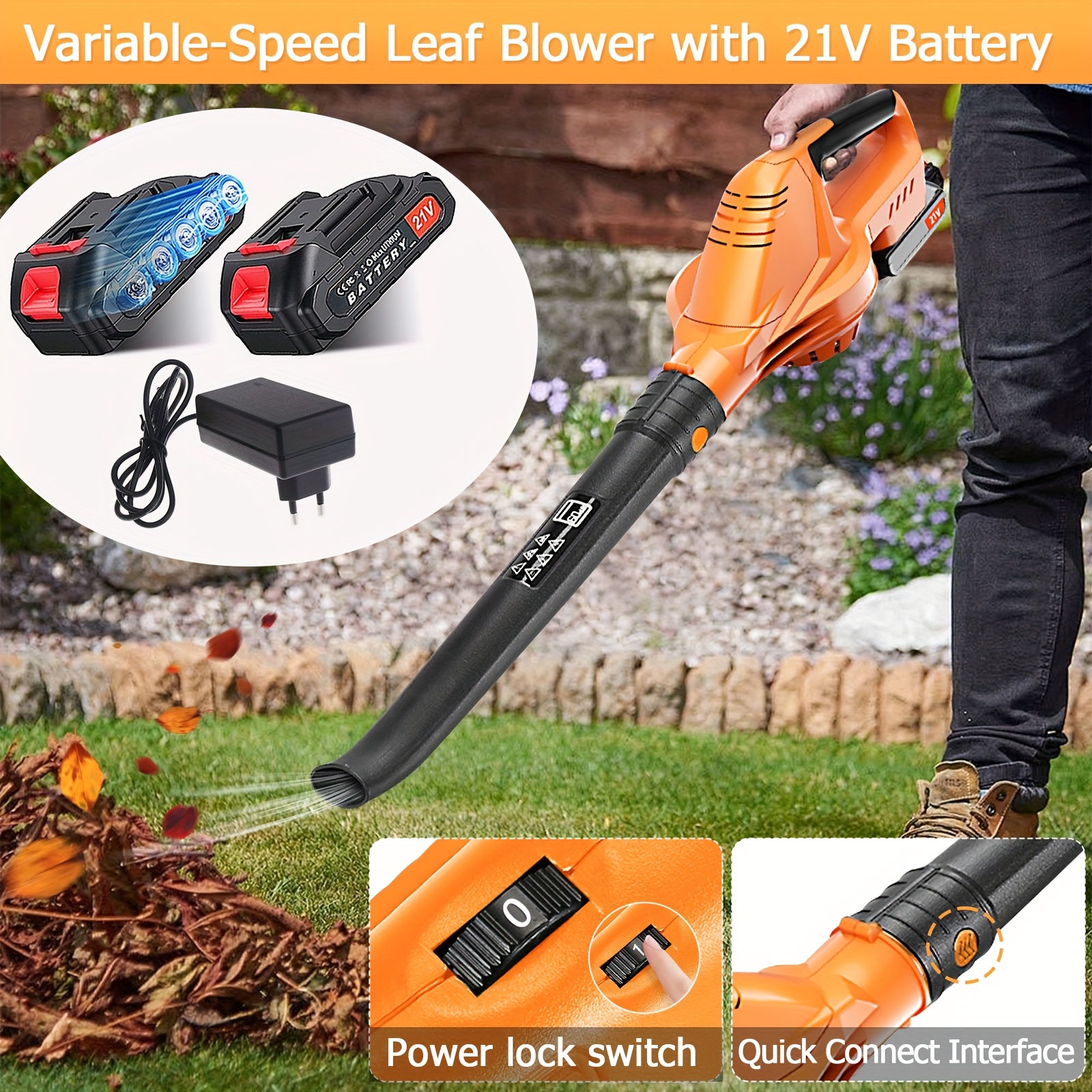 TEMU Leaf Blower, Electric Cordless Leaf Blower With 2 Batteries And Charger, 2 Speed Mode, Lightweight Cordless Blower For Blowing Leaves, Patio