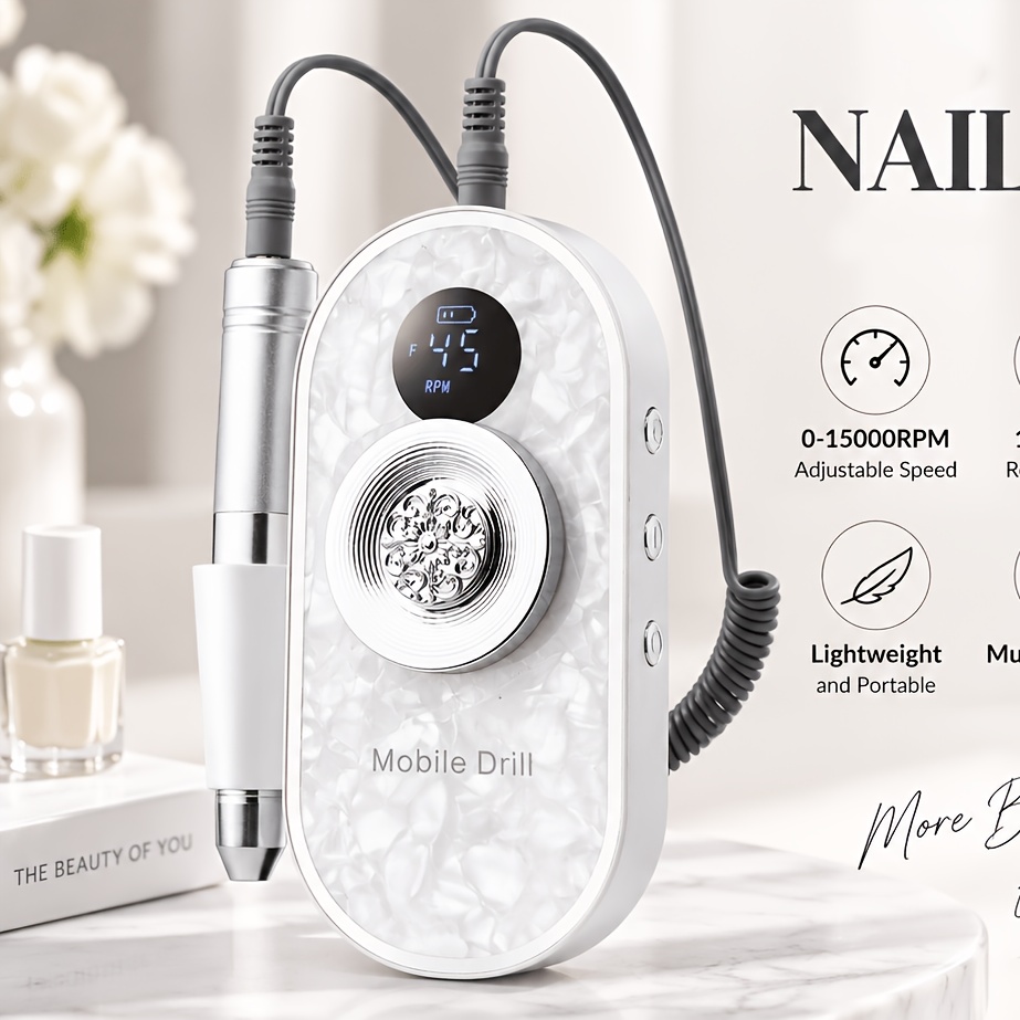 Image of 45-speed Nail File, Usb-c Rechargeable, Low-noise Electric Nail File, Suitable For Gel/acrylic Nail Polish, Cuticle Removal And Polishing