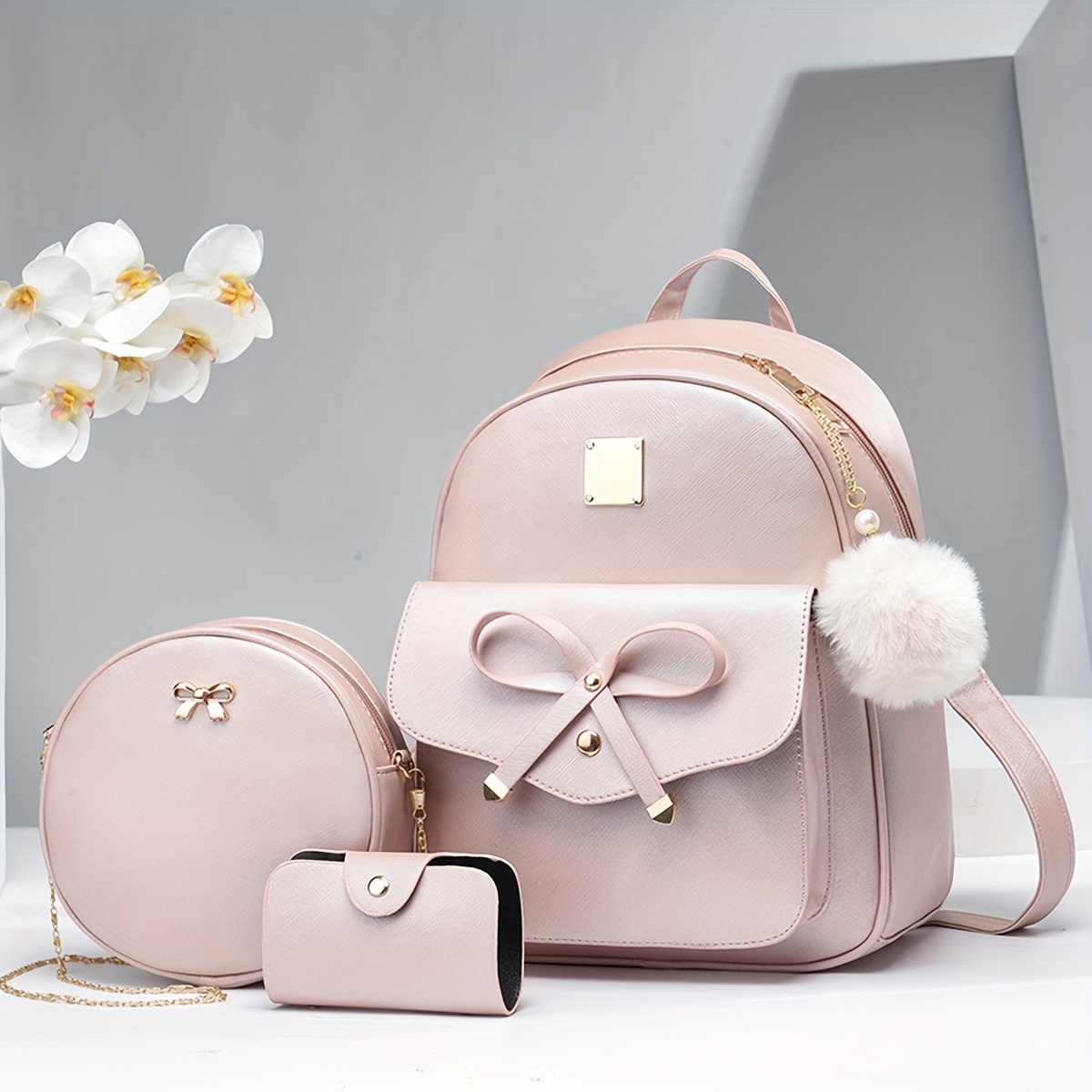 womens stylish versatile pu backpack a trendy 3pcs set - Temu United Arab  Emirates