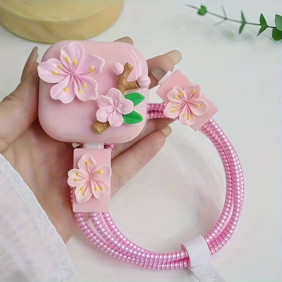 TEMU 5pcs Set Of Three-dimensional Flower -shaped Cable Protectors, Data Cable Organizers, Cable Winders, Anti-breakage,