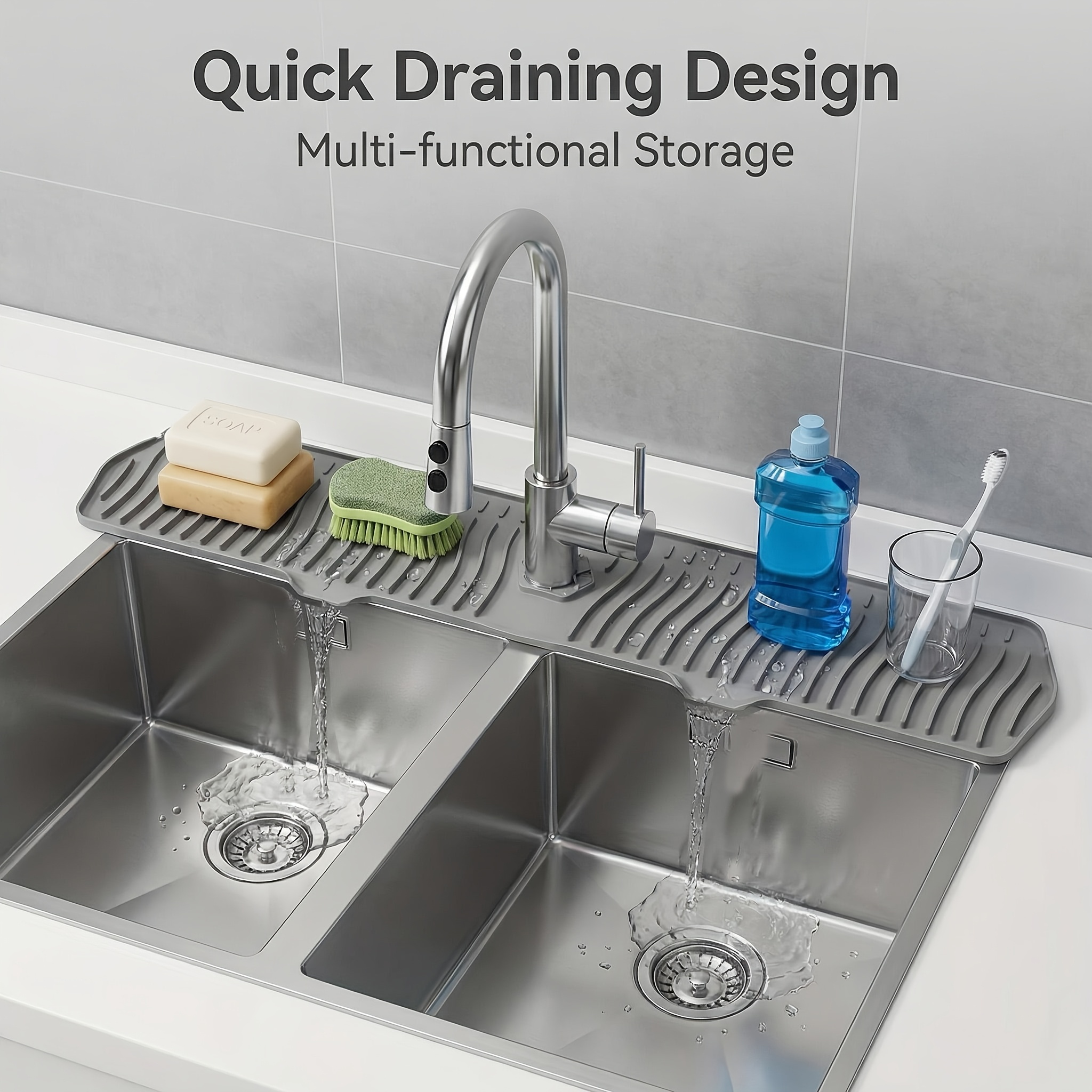 xhsgx 1pc   silicone sink splash guard mat non slip kitchen bathroom faucet   reusable countertop protector with drainage design multi purpose organizer for farmhouse rv laundry room
