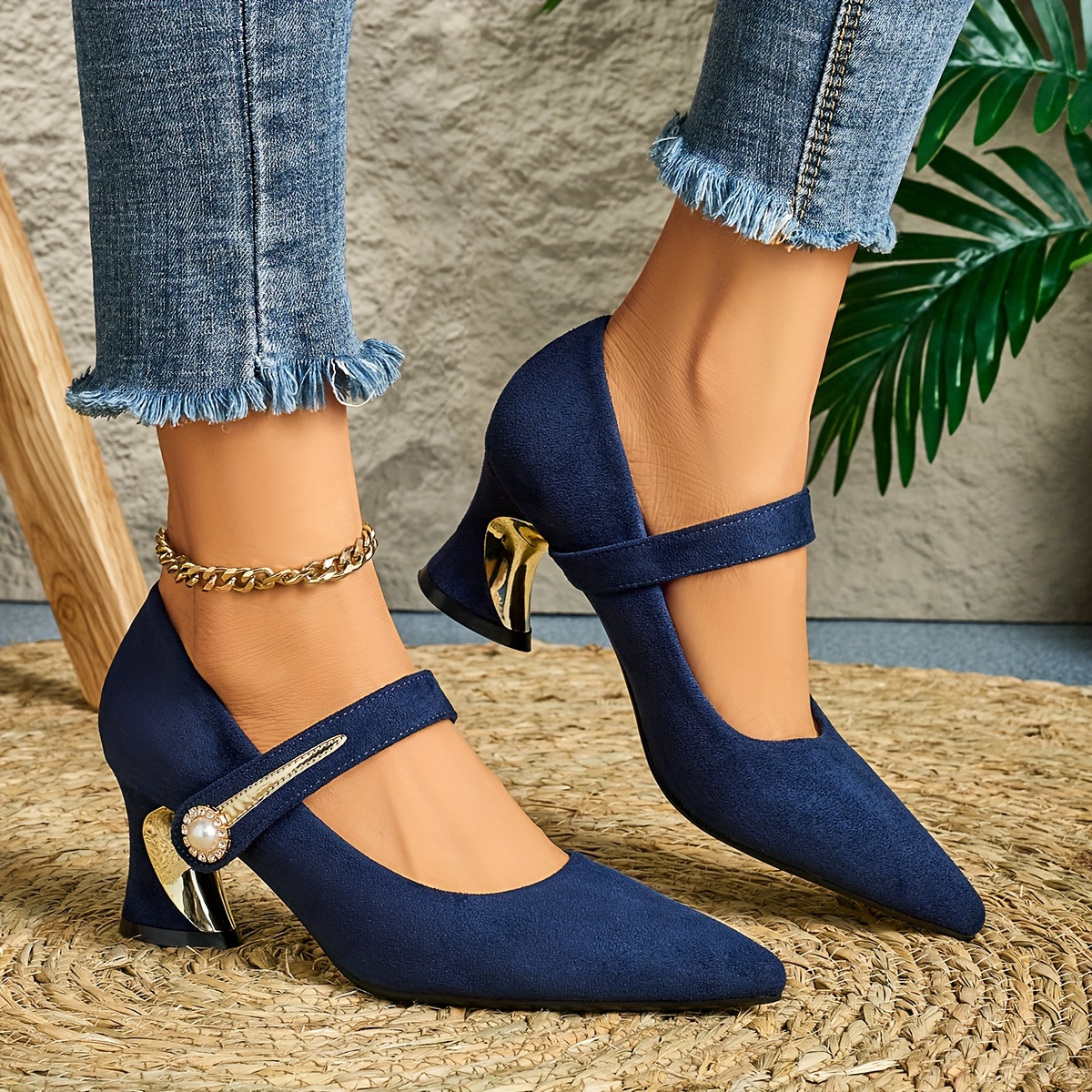 

Women' Suede High Heels, Casual Pointed Toe, Chunky Heel, Non-washable, Solid Color, Faux Leather , Tpu Sole, Faux Leather Insole, In Black And Navy Blue