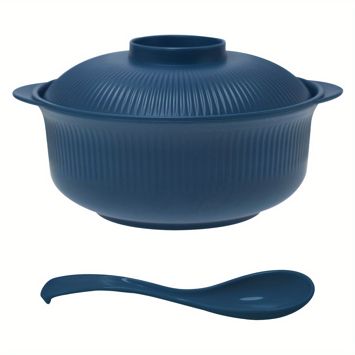 TEMU [customer Favorite] 38oz Large Casserole-style Bowl Set Lid & Long Spoon - Scratch-, Striped Plastic Ramen Bowls For & Dining