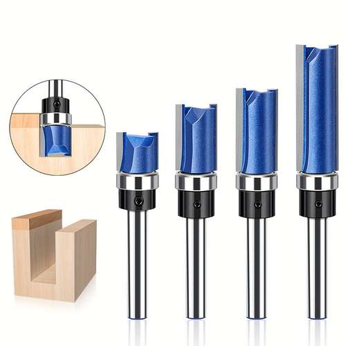 4 Piece 1/4" Shank Flush Trim & Template Router Bit Set – 1/2" Diameter For Woodworking