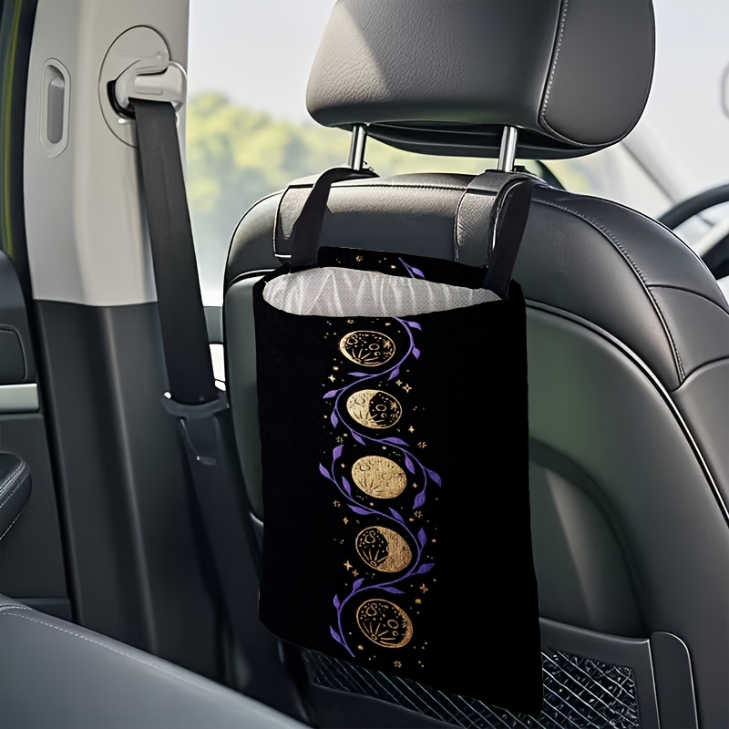 TEMU 1pc Printed Car Trash Can – Foldable In-car/kitchen/camping Trash Bag, Backrest Storage Box, Durable Car Interior Accessory For Men And Women,