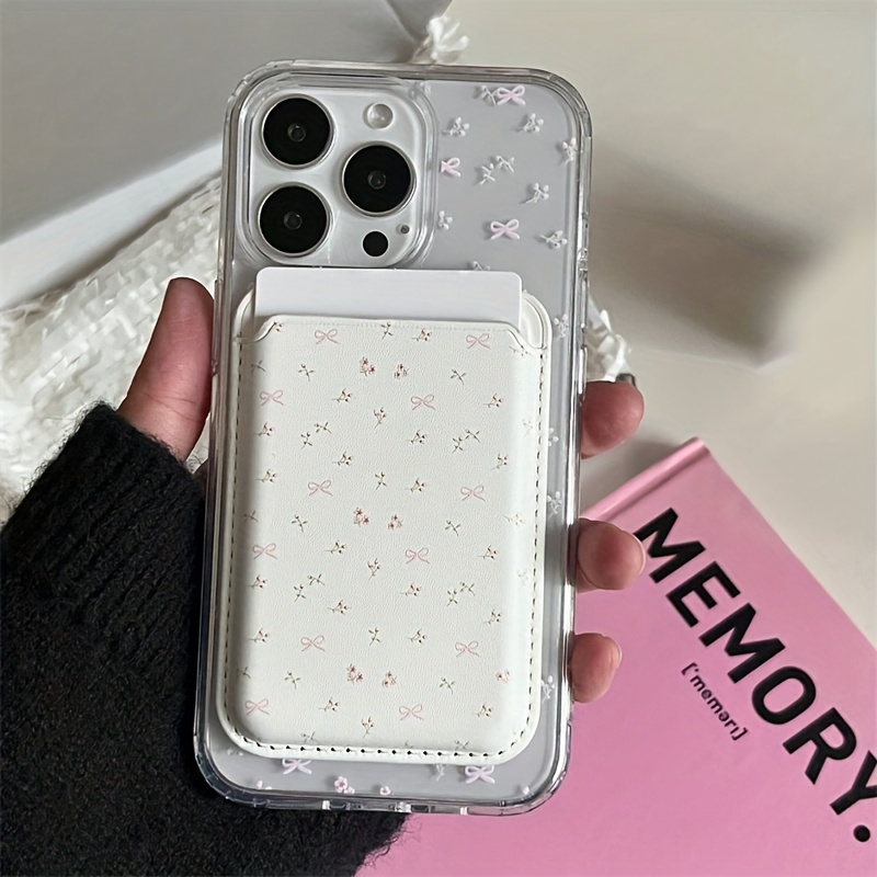 

Bowknot Floral Tail-less Magnetic Mobile Phone Case With Card Holder
