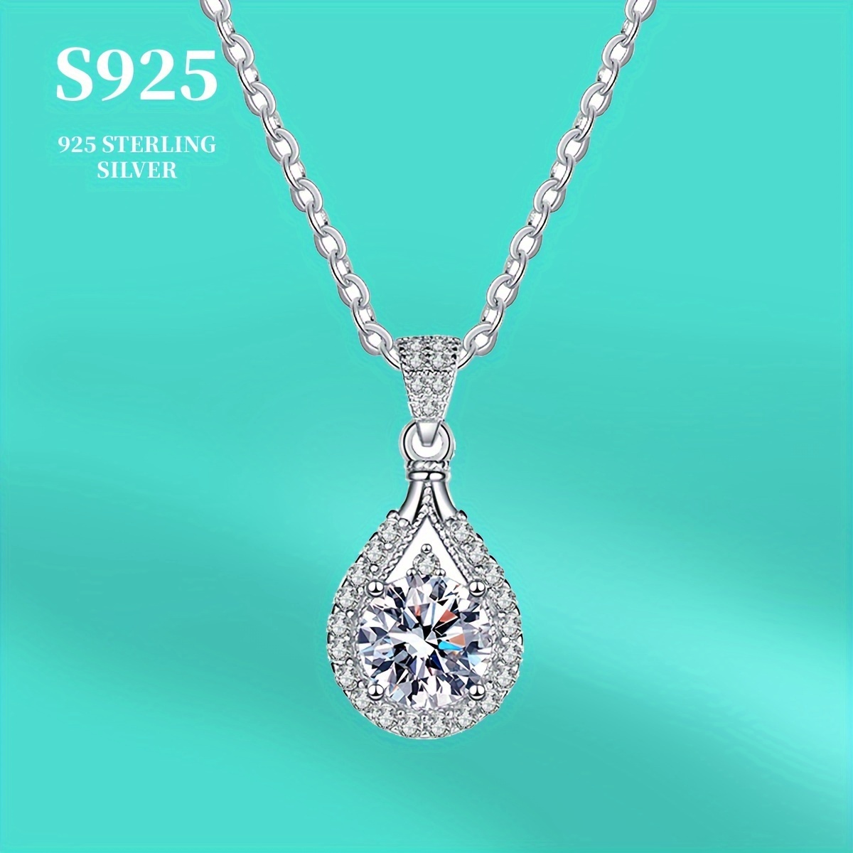 

925 Sterling Silver 1ct Moissanite Necklace Elegant Style Exquisite Water Drop Shape Pendant Jewelry For Engagement Wedding Party Wear Anniversary Gifts For Women