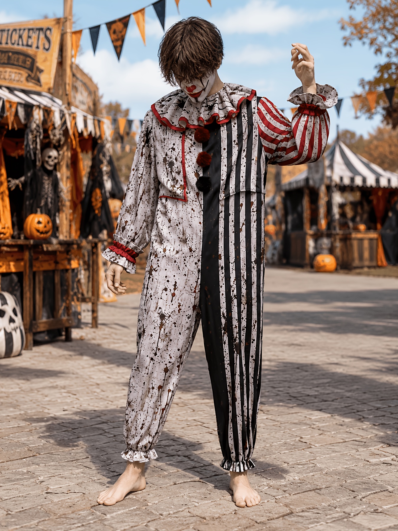 Scary Clown Costume Men Women Jumpsuit