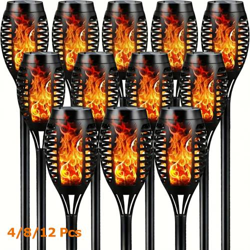 solar flame torch lights outdoor flickering flame effect garden pathway lights ip44 solar landscape lighting for patio yard holiday decor 4 8 12pcs