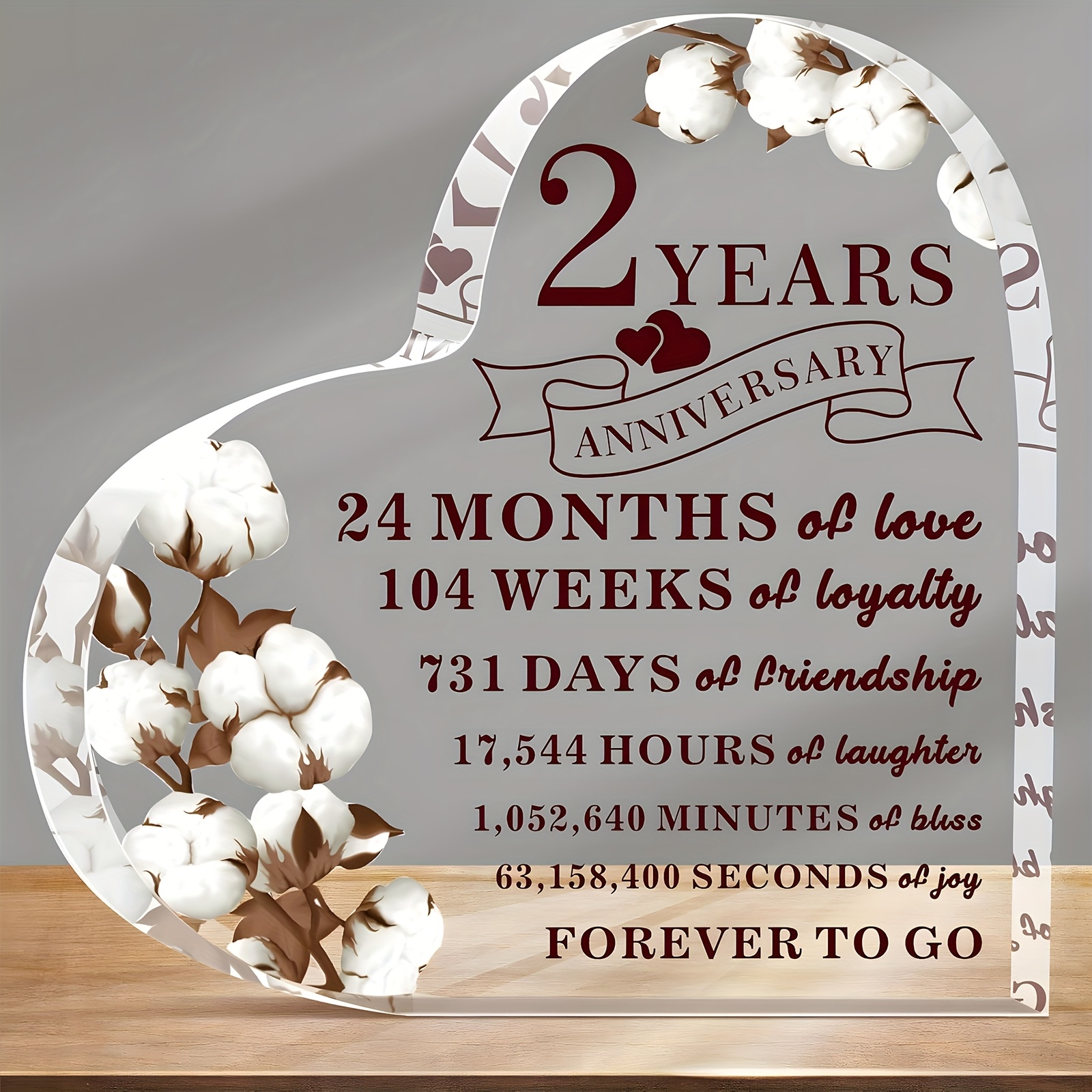 TEMU [2d Flat] 1pc Boho Style 2-week Anniversary Acrylic Picture Frame With - "2 Years Anniversary" Text, Heart & Floral , Marriage Celebration, Gift