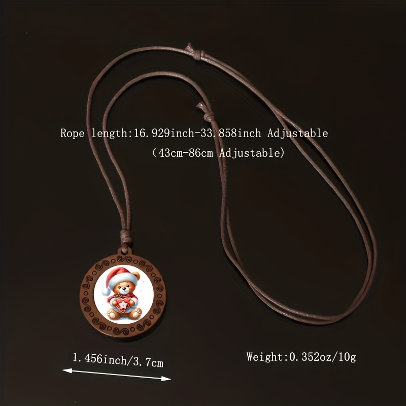 Teddy Bear Christmas Wooden Necklace